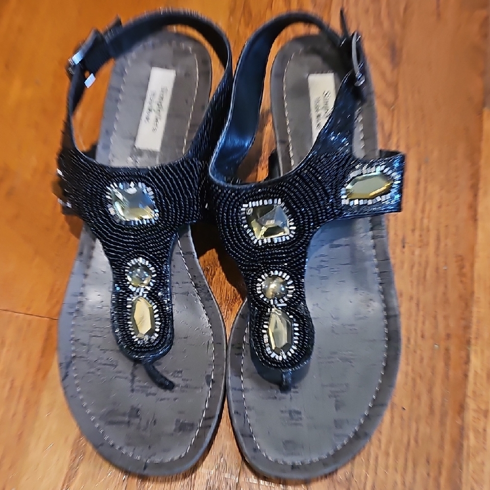 Vera Wang Elegant Black Beaded Sandals